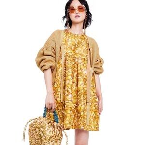 Kika Vargas Designer Gold Twee Floral Mini Dress size Medium